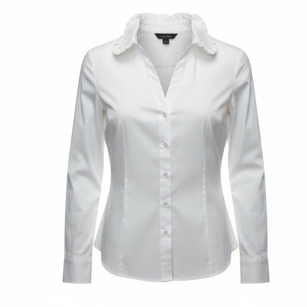 Brooks Brothers petite, bright white, long sleeve, lightweight button down shirt